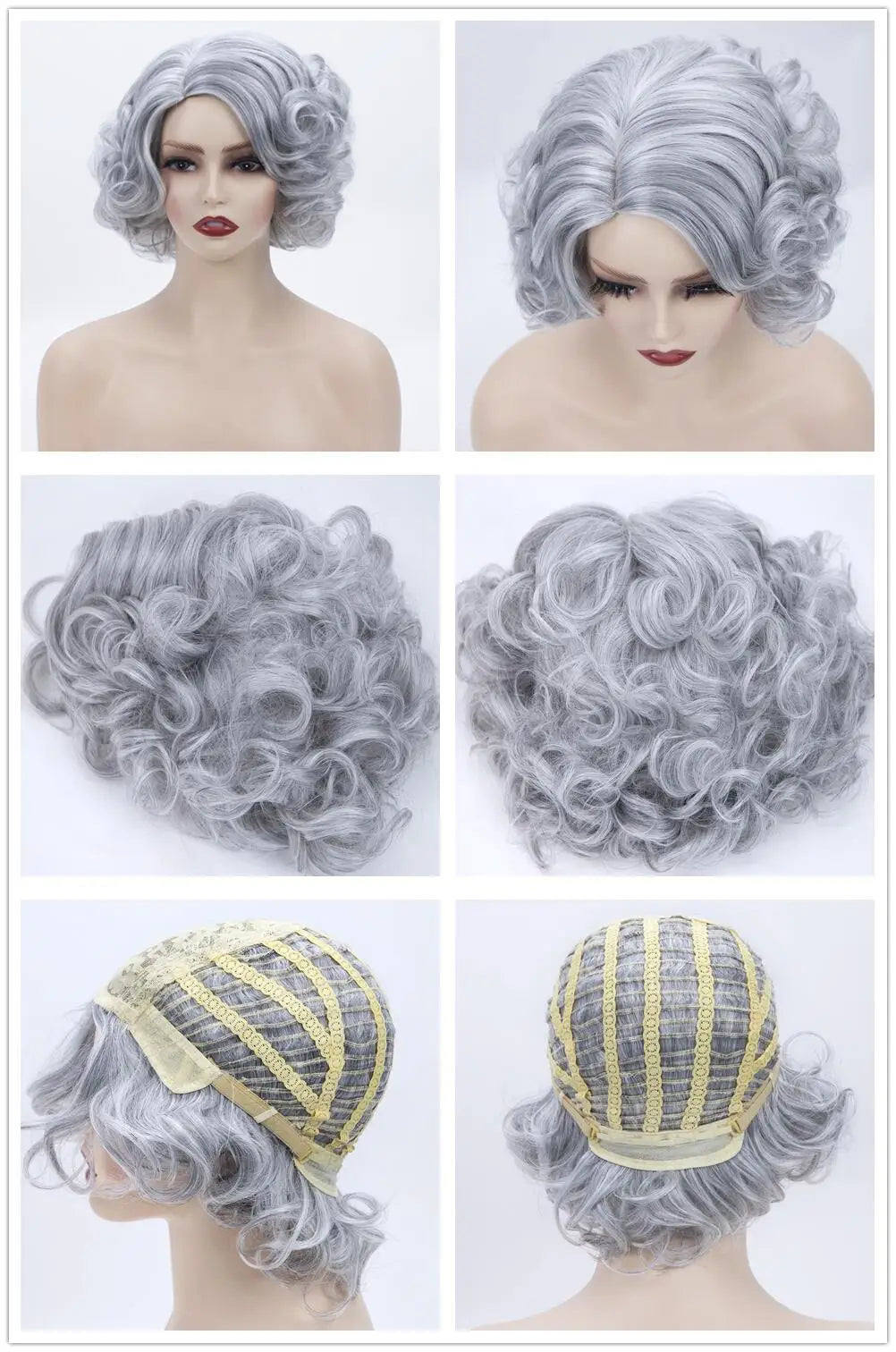GNIMEGIL Synthetic Cosplay Wig Short Curly Hair Platinum Blonde Wigs for White Women Fluffy Curls Flip 60s Gatsby Hairstyle Wigs