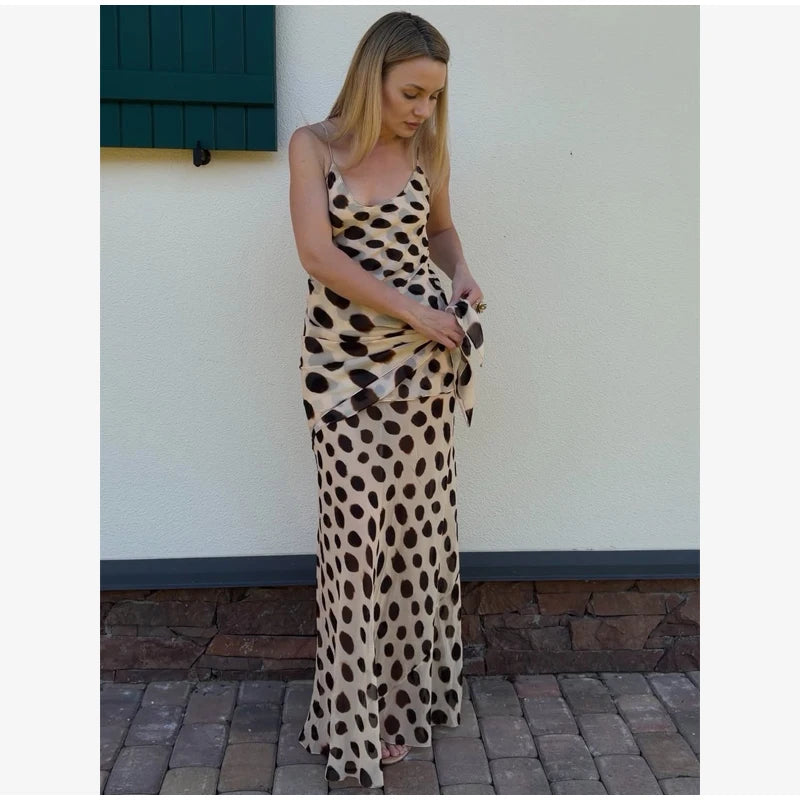 Retro Polka Dot Sling Maxi Dress Woman Sexy U-neck Sleeveless Waist-cinching Bodycon Dresses 2026 Summer Party Vacation Robes