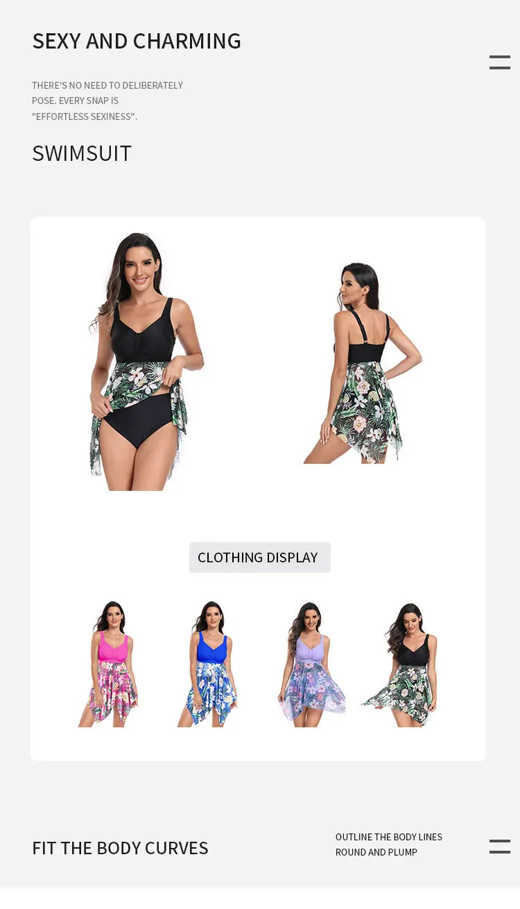 2025 Women Tropical Printed Dress Swimwear Tankini Set High Waist Swimsuit Large Size Quick Drying Bathers Bathing Beachwear