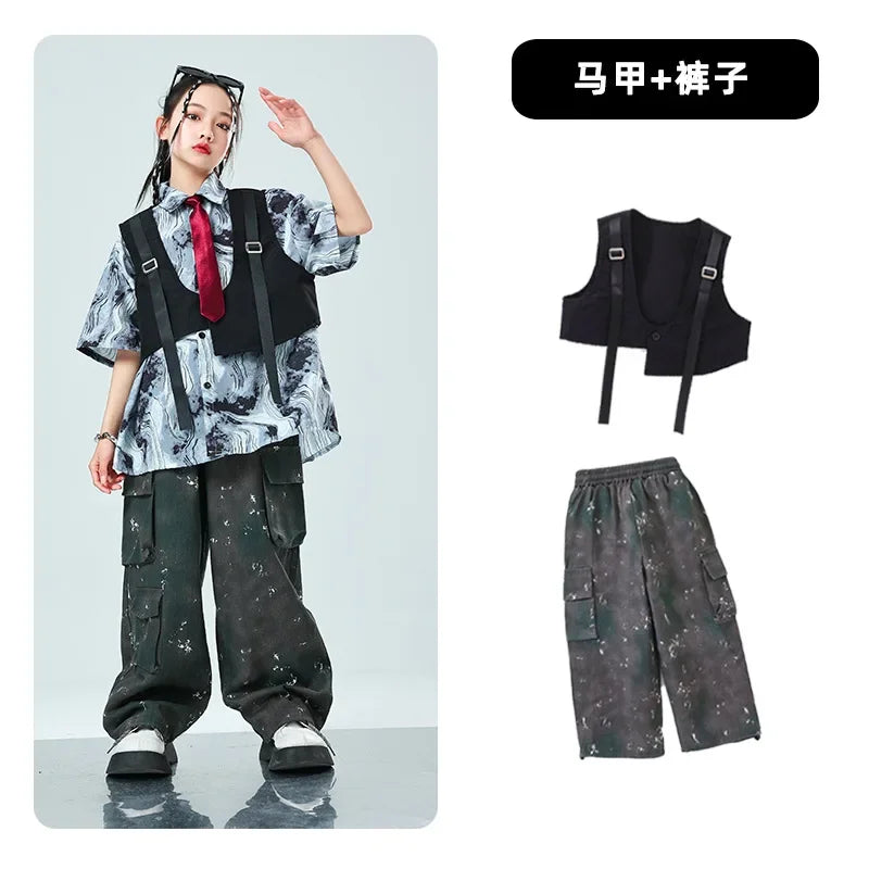 Kids Tracksuits Teens Stage Fashion Show Dance Clothes Boys Girls Suits Sets Vest Pant Shirt Children Jazz Hip Hop Costumes