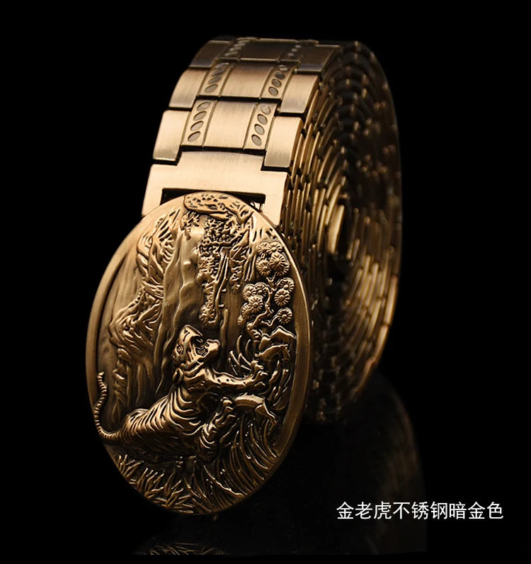 Men's belt Stainless steel Belt Retro Dragon metal Belt Gold Color Charm Belt Hip Hop Punk Strap self-defense luxury Belt male BAZAARHUBO