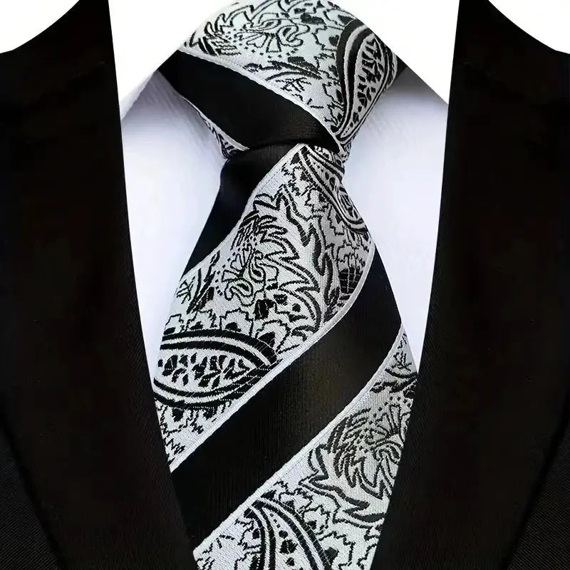 Classic 8CM Polyester Ties For Men Formal Business Silver Gray Paisley Stripes Dot Neckties Handmade College Shirt Neckwear BAZAARHUBO