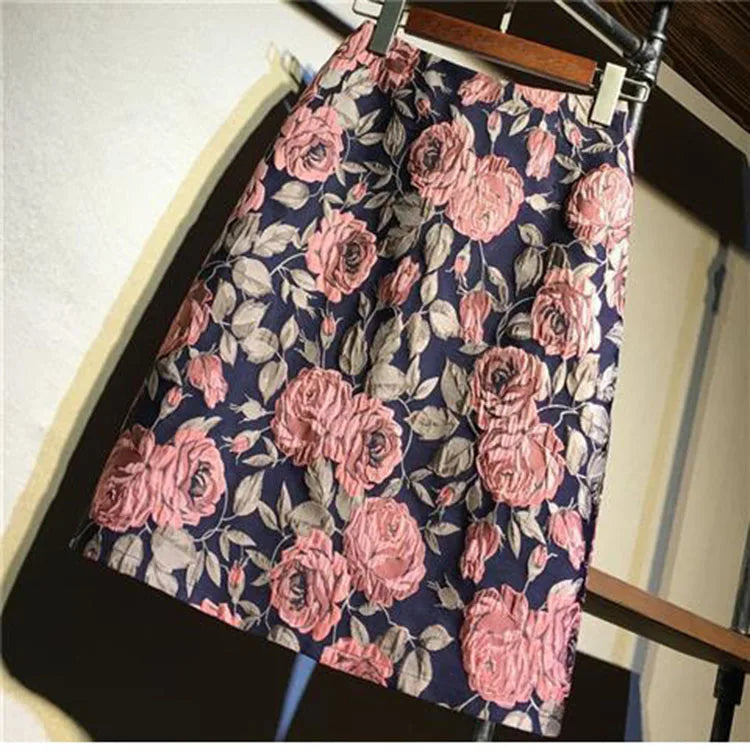 Autumn 2023 High Waist A-line Skirts Light Mature One Step Skirt Ladies Medium Length Retro Wrapped Hip Skirt Jacquard Skirt