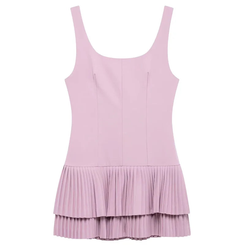 HXAO Pleated Slip Dress Womens Dresses Summer 2025 Sexy Mini White Backless Dress Elegant Party Dresses Solid Short Vestidos 066
