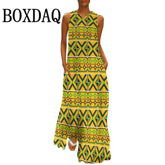 African Ethnic 3D Print Dress Summer Women Street Style Casual Sleeveless Long Dresses Women Loose Sundress Vintage Maxi Dresses