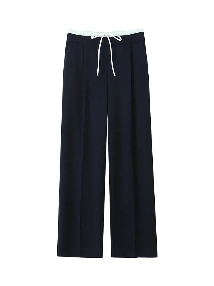 Willshela Women Fashion Solid Lace Up Side Zipper Straight Pants Vintage High Elastic Waist Female Chic Lady Trousers