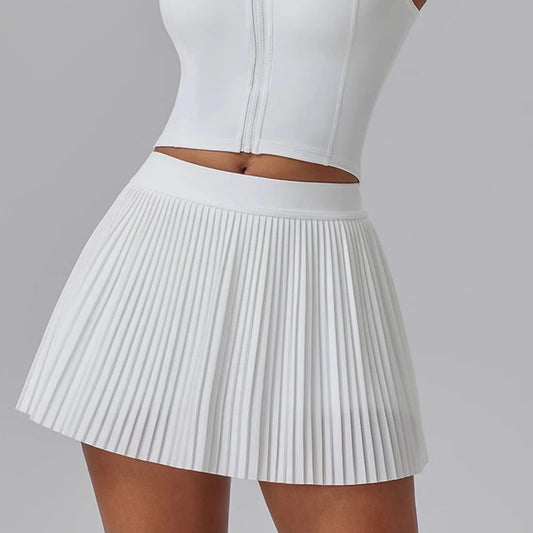 Women's fitness pants skirt, 2025 new accordion pleated design fake two-piece anti light leakage