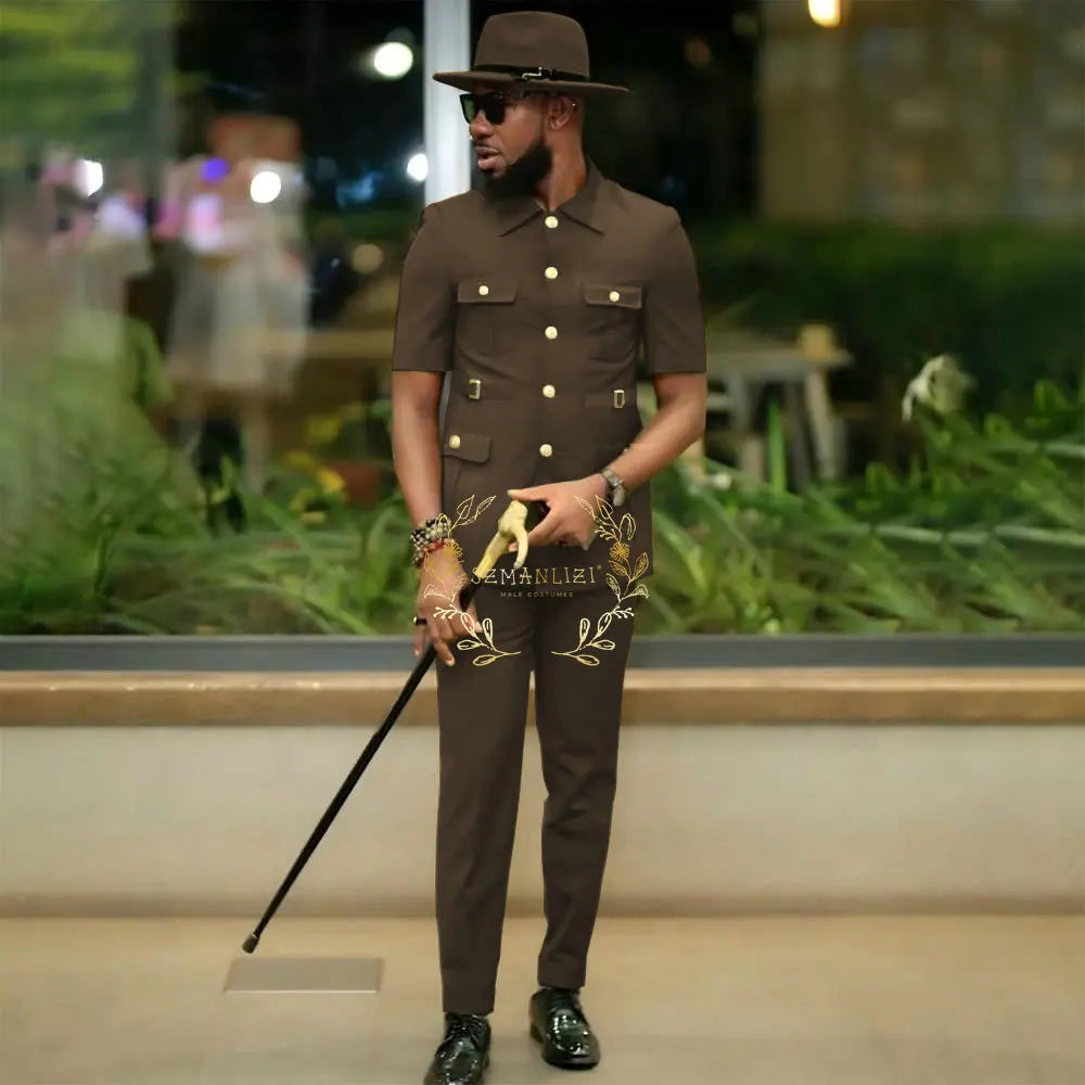 African Style Suits Men For Wedding Customized 2 Pieces Single Breasted Jacket Pants 2 Pieces Groom Tuxedos costume homme