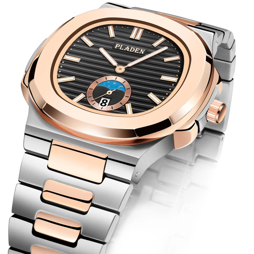 PLADEN Men's Quartz Watch Stylish Business Wristwatches Stainless Steel Calendar Waterproof Watches For Male High Quality New