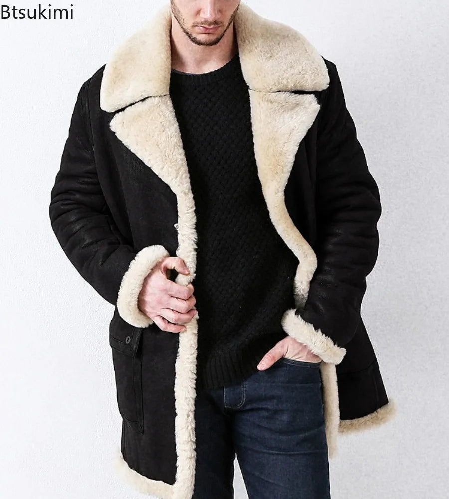 2025 Men's Coats Winter Jackets Leather and Fur Integrated Autumn Winter Products Thickened Faux Fur Long Jacket Male Clothing