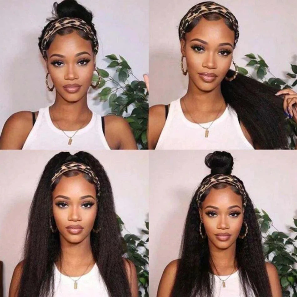 Kinky Straight Headband Wig Remy Human Hair Wig Ready To Wear Peruvian Yaki Straight Headband Isee Human Hair Wig for Women
