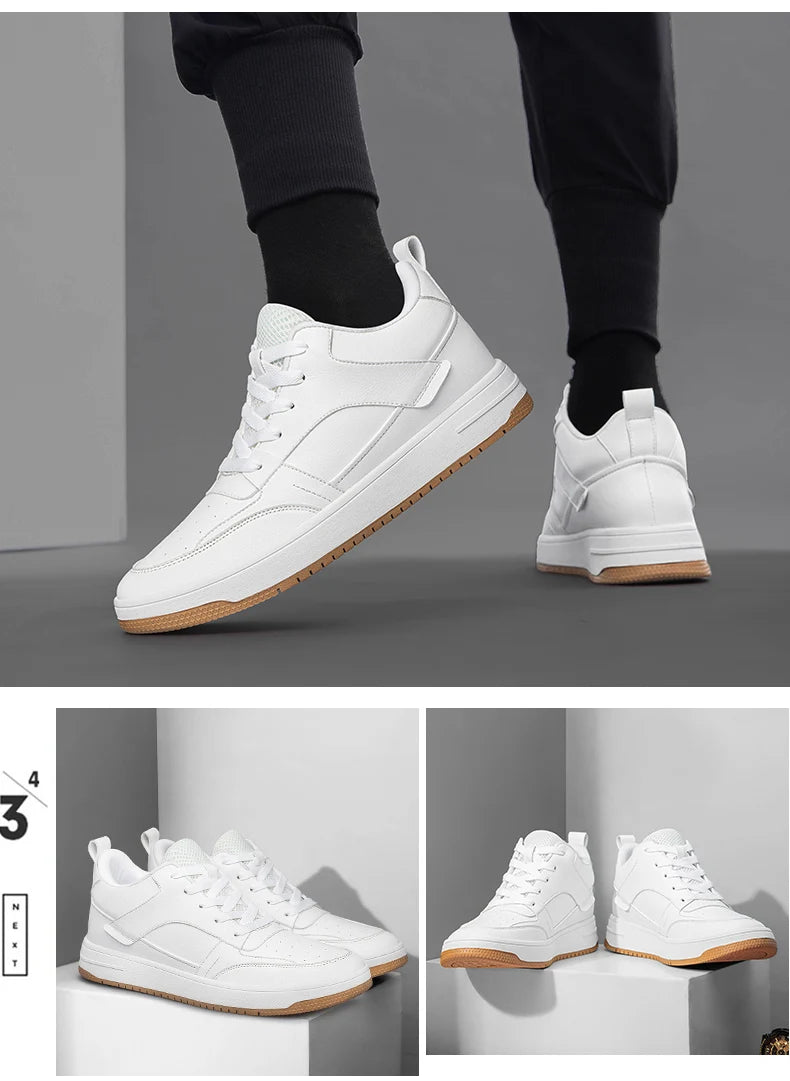 Men Genuine Leather Casual Shoes Men Sneakers Men Skateboard Shoes Comfortable Platform Male Footwear Height Increase Insole 6-8