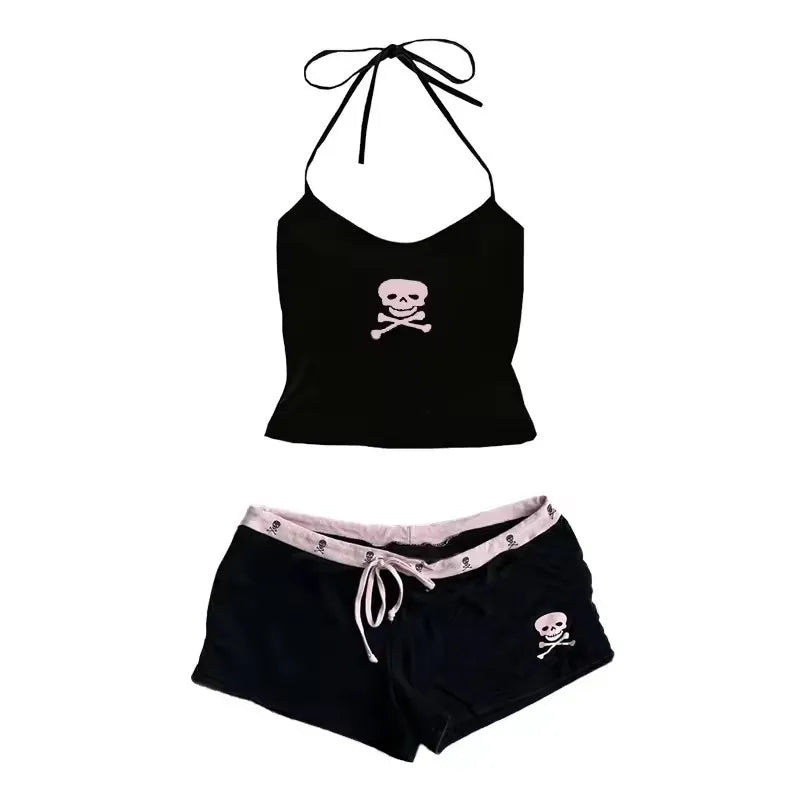 2000s Gothic Aesthetics Summer vintage New Sexy spicy girl punk Grunge style Skull print High street subculture slim fit Shorts