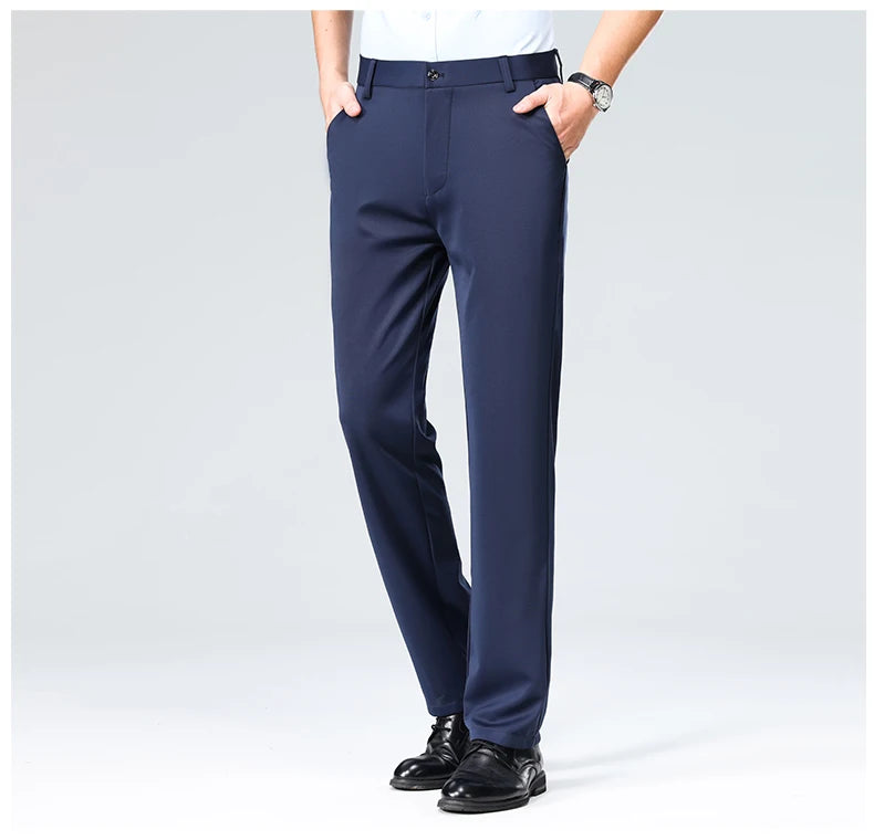 29-42 Men's Summer Thin Fashion Business Casual Suit Pants Long Pants Men's Elastic Straight Sleeve Formal Pants Plus Size 28-40