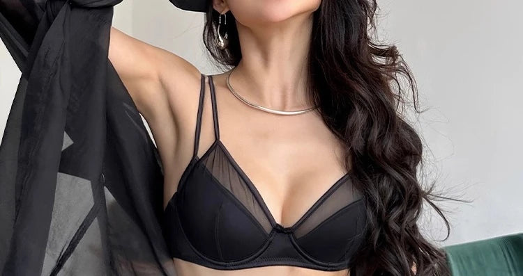 Deep V Push-Up Brief Sets French Bra Thin Sexy Double Shoulder Straps Upper Collection Side Breast Anti-sagging Daily Bra Set