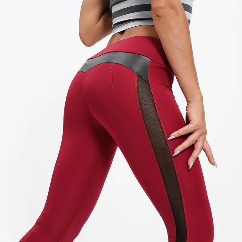 Women Open Crotch Leggings Sexy Summer Push Up Fitness Patchwork Breathable Gym Pants Leather Crotchless Panties Clubwear