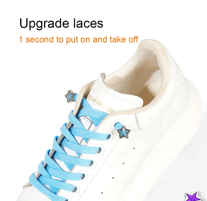 Star Diamond No Tie Shoelaces Colorful Rhinestone Metal Buckle Shoe Laces Flat Elastic Shoelace Kids Adult Sport Cute Shoestring