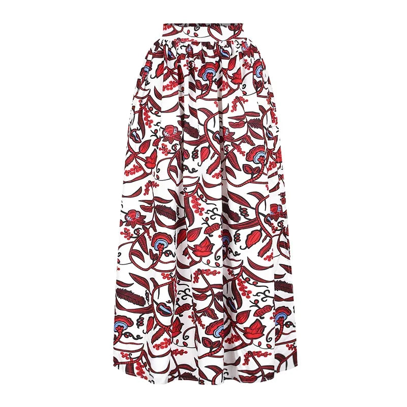 Fashion African National Women Two Piece Set Sexy Slash-neck Long Sleeve Tops +High Slit Maxi Skirt Summer Casual Ladies Suit
