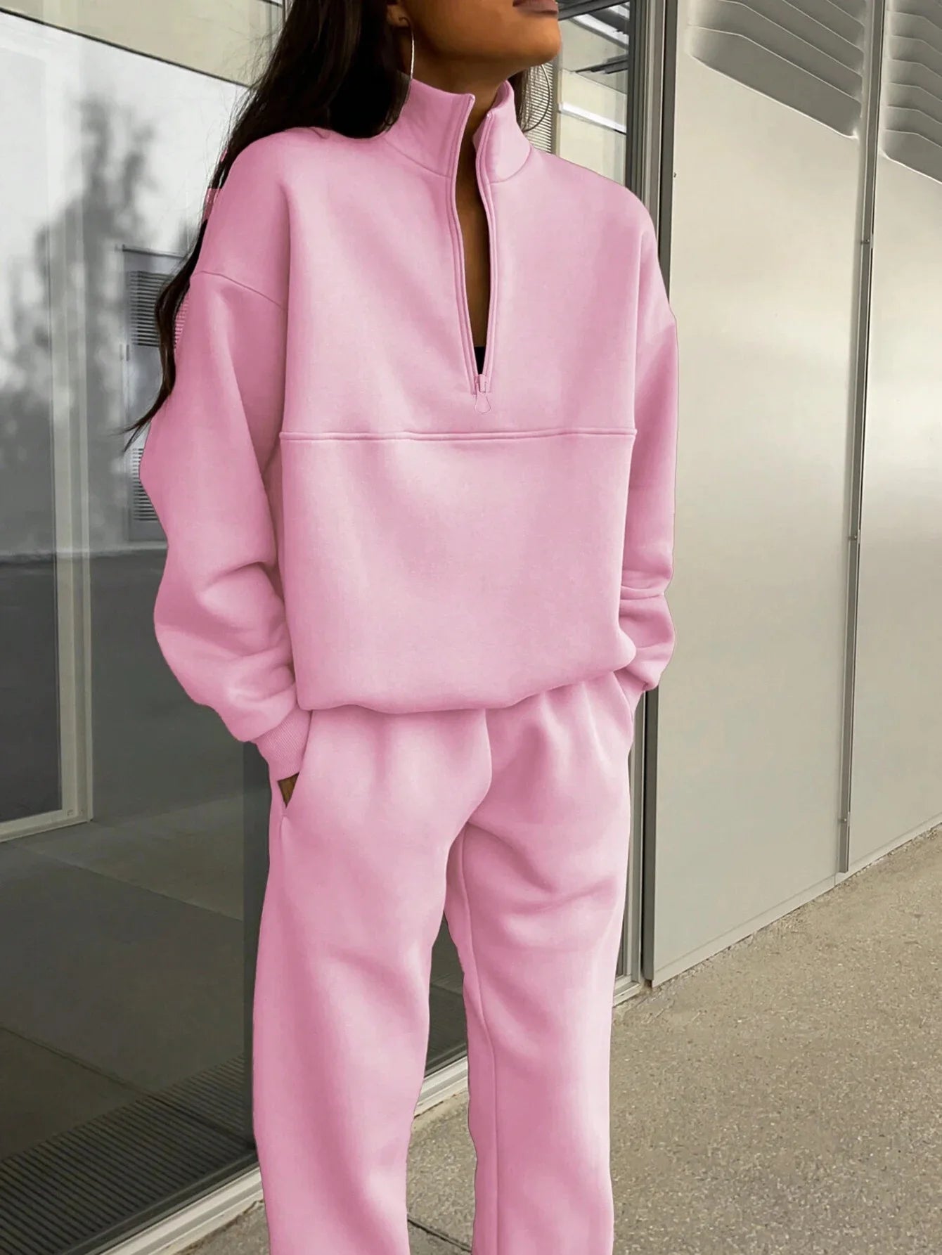 2026 Casual Pants Sets for Women Loose Long Sleeve Zipper Pullover Elastic Waist Trousers Two-piece Sets Women Tracksuit Outfits