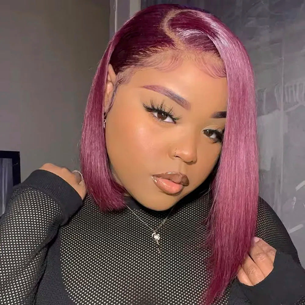 Burgundy HD Transparent Lace Front Human Hair Wigs 99J Red Straight 13x4 Lace Front Wig For Women  4x4 Lace Closure Straight wig