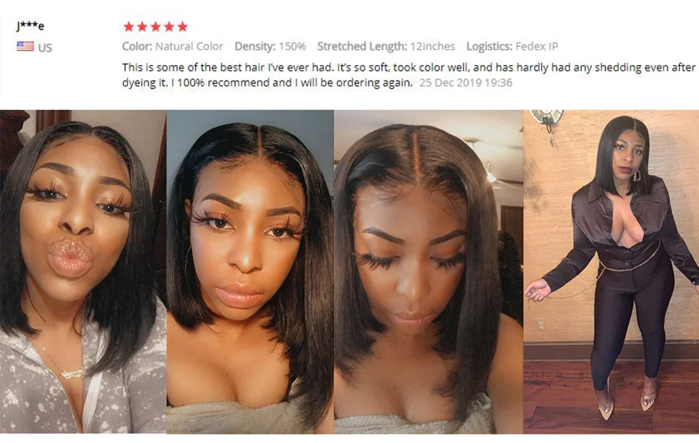 4x4 Bob Lace Closure Wig Indian Straight Human Hair for Black Women 4x1 Highlight Bob Lace Front Human Hair Wigs Blunt Cut Wig