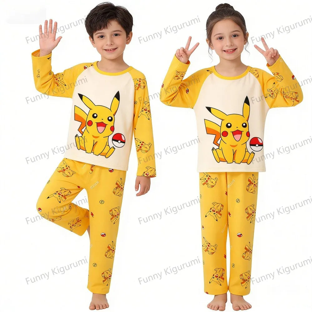 Cartoon Pijamas for Kids 3 to 5 7 9 11 13 Years Clothing Sets Boys Home Wear Girls Full Sleeve Pikachu Pajamas Teen Loungewear