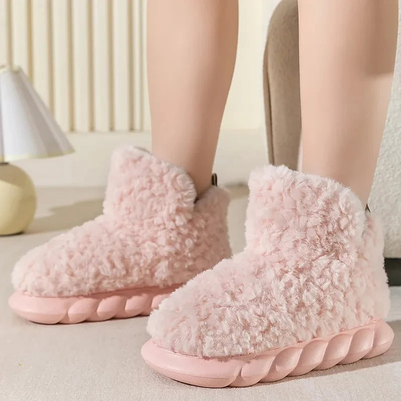Comwarm Fur Slippers For Women Winter 2023 New Warm Cozy Furry Boots For Home Indoor Cute Soft Sole Plush Slides For Cotton Shoe