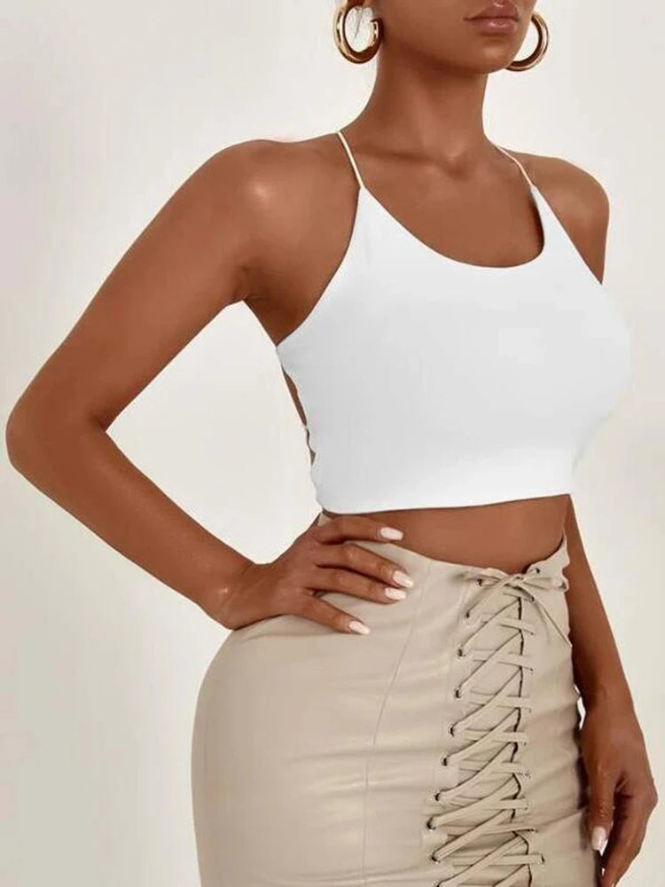 Summer New SXY Backless Lace Up Crop Cami Top For Women