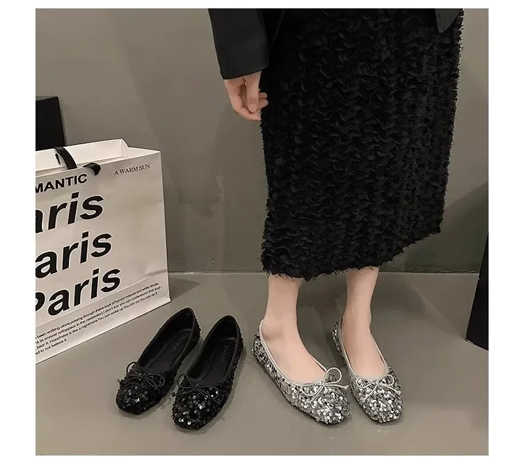 Shoes for Women 2026 New Sequin Design Women's Flat Shoes Soft Non-slip Ballet Shoe Women Work Shoes Comfortable for Work