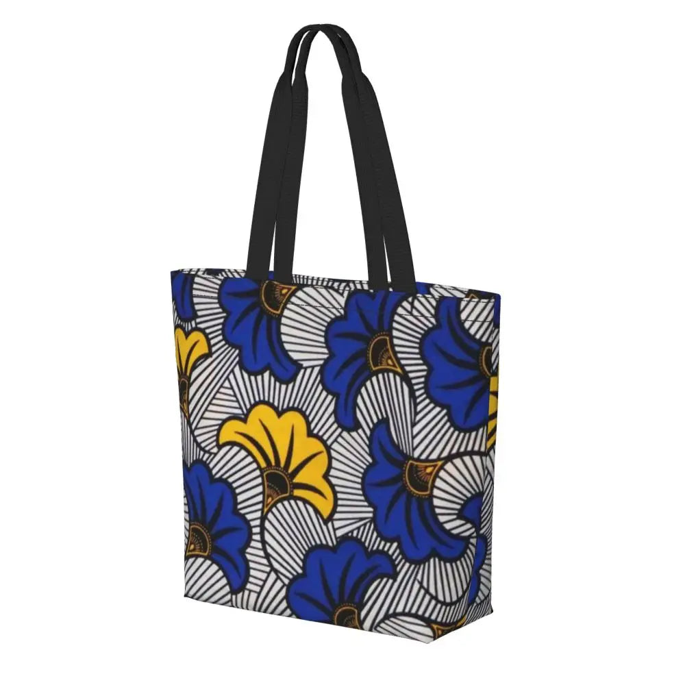 African Ankara Prints Grocery Shopping Tote Bags Women Geometric Ethnic Art Canvas Shoulder Shopper Bags Big Capacity Handbag