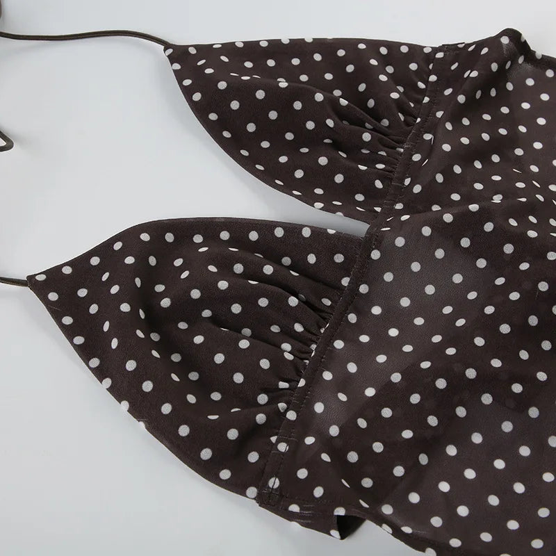 Summer Y2K Women's Polka Dot Print Sleeveless Vest Vintage Camisole with Spaghetti Strap Scarf Streetwear Top
