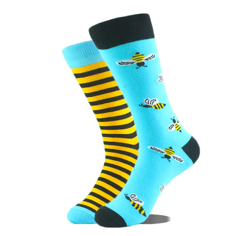 Cool Design Avocado Crew Socks Men Creative Eye Guitar Bus Pattern Sokken Duck Cat Fox Otter Animals Divertidos Chaussette Sox