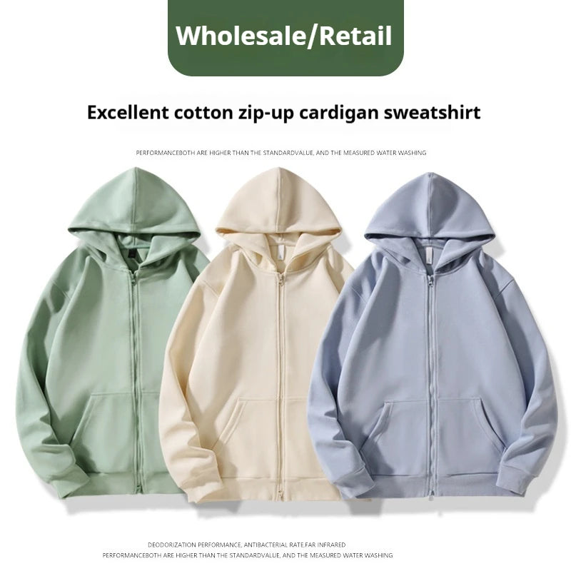 Y2K 420g Heavy-duty Cotton Blend American Hooded Zipper Sweatshirt for Men and Women in Large Size Versatile for Autumn Winter