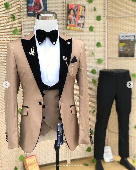Wedding Men's 3-piece Suit Set (Jacket Pants Vest) Groom Tuxedo Formal Blazer Elegant Suit for Men