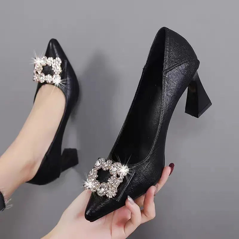 Cresfimix Sapatos Femininas Women Cute Pointed Toe High Quality Wine Red Patent Leather Slip on Square Heel Office Shoes A1139