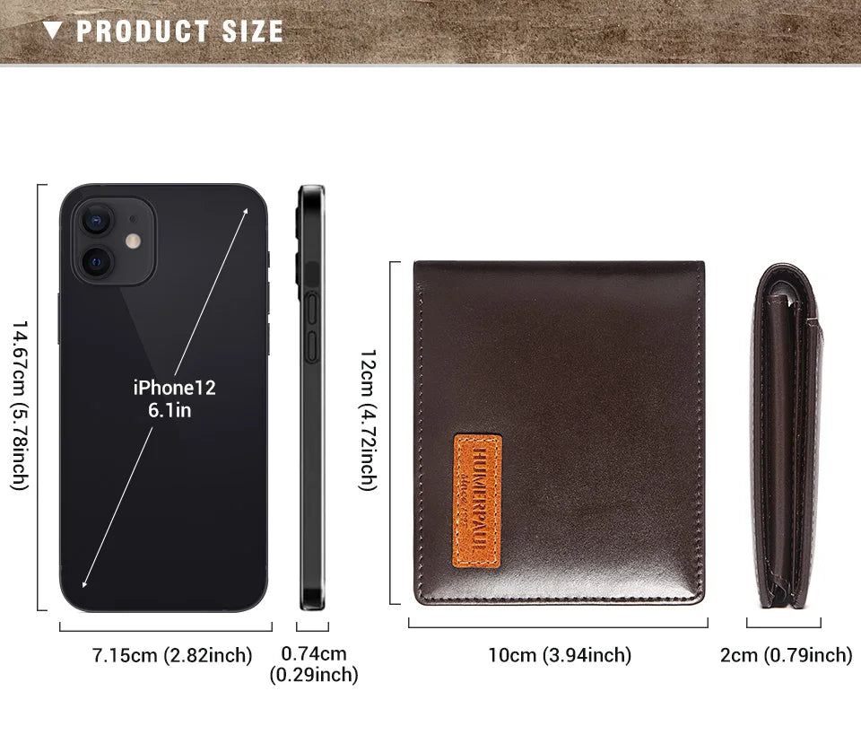 HUMERPAUL Airtag Wallet For Men Real Leather RFID Trifold Card Holder Case with ID Window Slim Anti-lost Purse