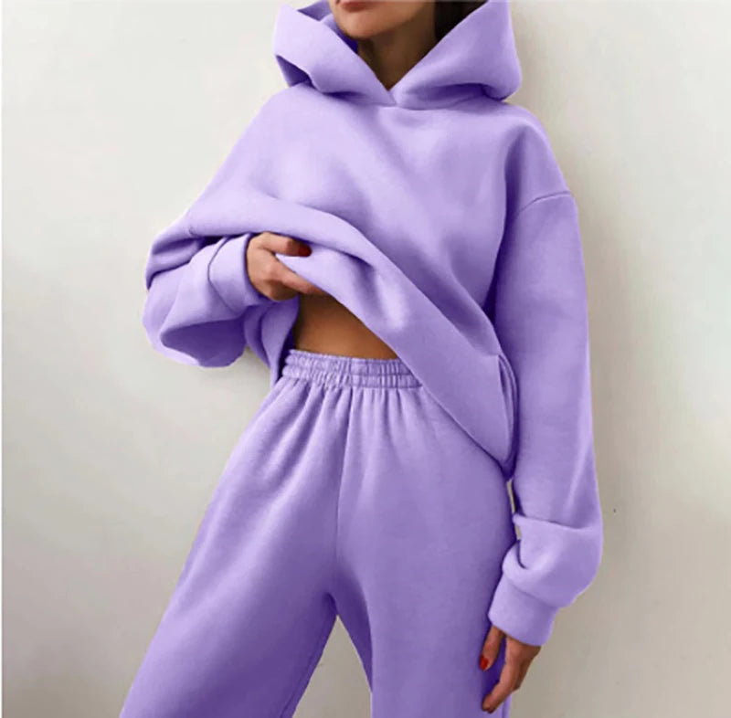 Women Two Piece Sets Tracksuit 2022 Autumn Casual Solid Long Sleeve Hoodie Sweatshirts Female Fashion Oversized Trouser Suits