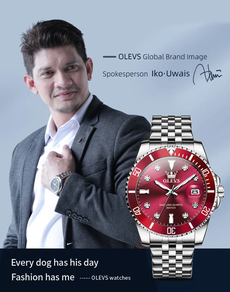 OLEVS Men's Watches Luxury Brand One-Way Timing Rotation Bezel Analog Original Quartz Watch for Men Submarine Series Wristwatch