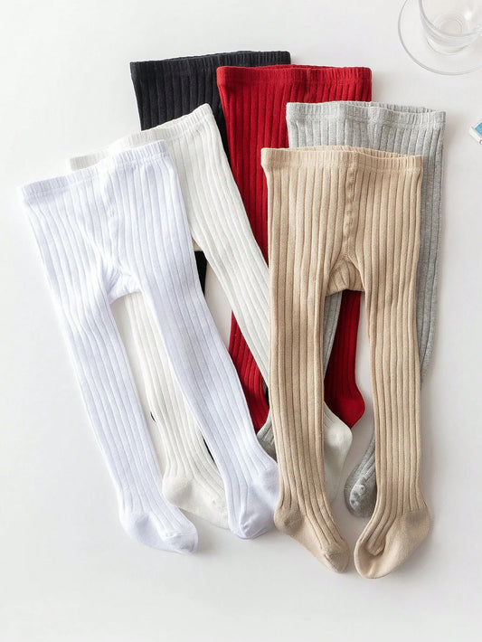 1-Pack of Simple Basic Vertical Striped Leggings for Baby Girls, Suitable for Girls' Daily Life