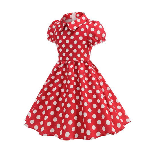 New Fashion Kids Dress For Girls Polka Dot Short-sleeved Children Dress With Baby Collar Daily Girls Casual Costume