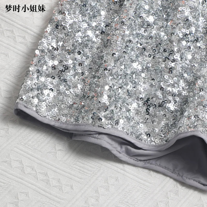 Women's Sexy Sequined Shorts High-waisted Wide-leg Pants Elastic-waisted Casual Hot Pants