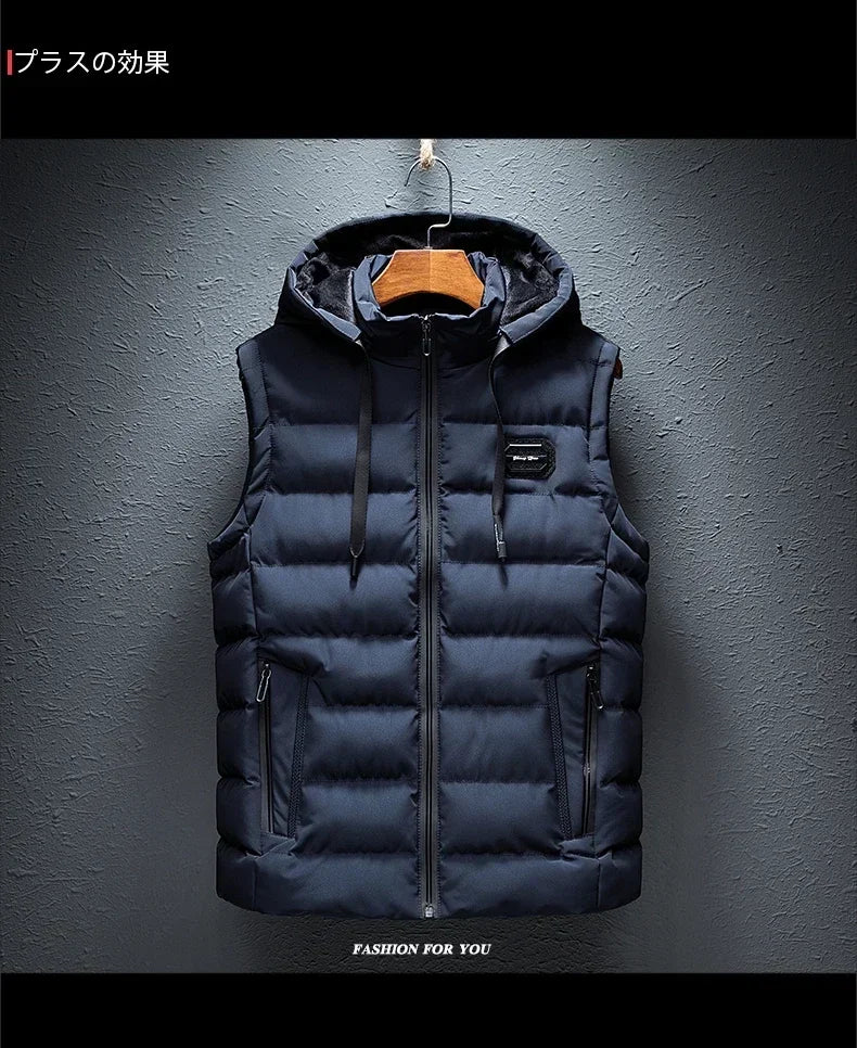 Brand Mens Jacket Sleeveless Vest Hooded Fashion Casual Coats Male Cotton-Padded Men's Vest Men Zipper Waistcoats Plus size 6XL