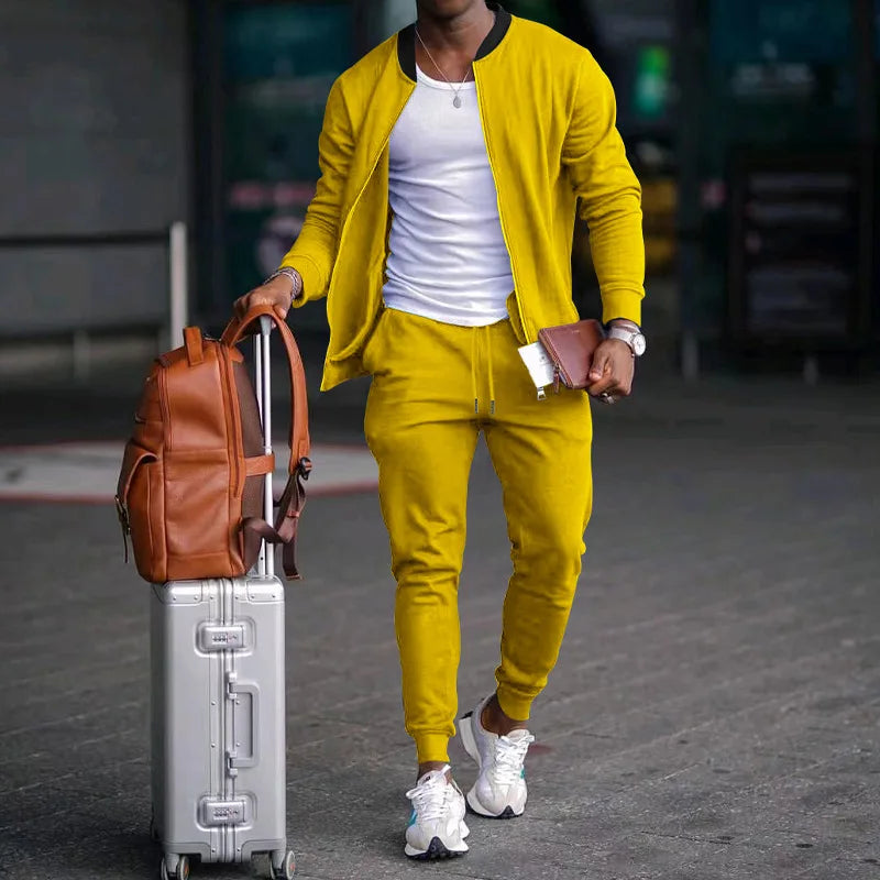 Autumn new solid color jacket men trendy shoulder design stand-up collar large size suit spring and fall fashion