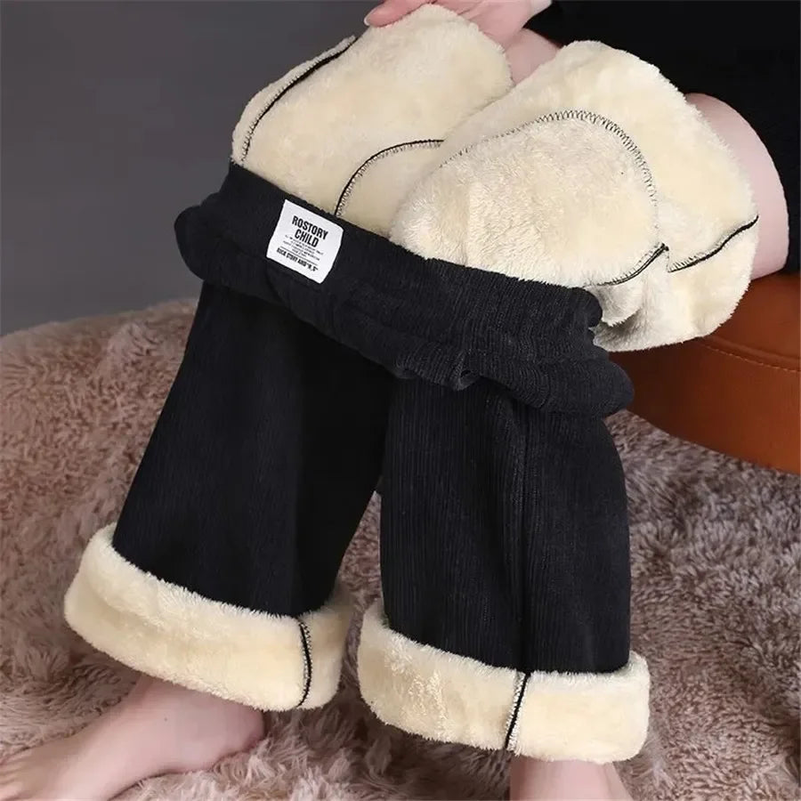 Thin/Thick Winter Lined Wide Leg Pants CasualThicken Warm Baggy Sweatpants Women HighWaist Korean Lamb Fluff Straight Pantalones