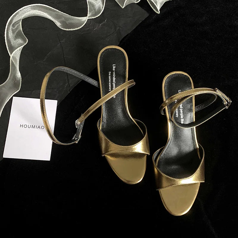 QUTAA 2025 Sexy Women High Heels Sandals Open Toe Pumps Shoes Slingbacks Party Genuine Leather Ankle Strap Shoes Office 34-40