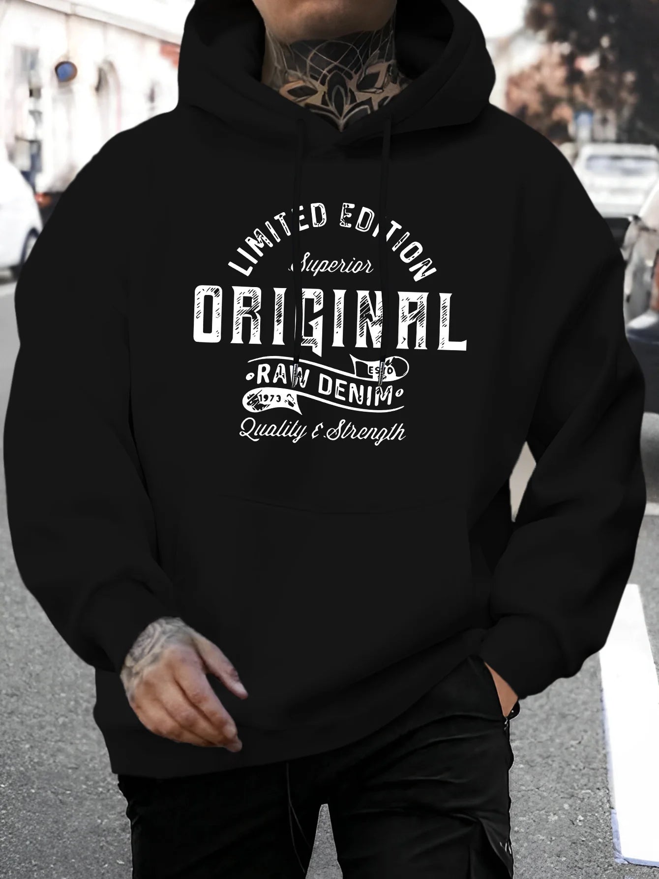 Men's top men's long sleeved round neck loose plus size autumn and winter hooded sweatshirt T-shirt top BAZAARHUBO