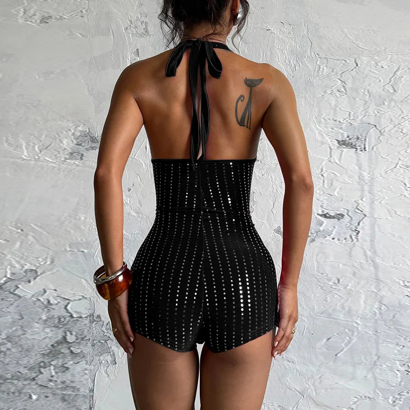 Sexy Club Women Black Style V-Neck Rompers Playsuits Bodysuit Sleeveless Streetwear Overalls Top Suit Summer Spring Jumpsuit