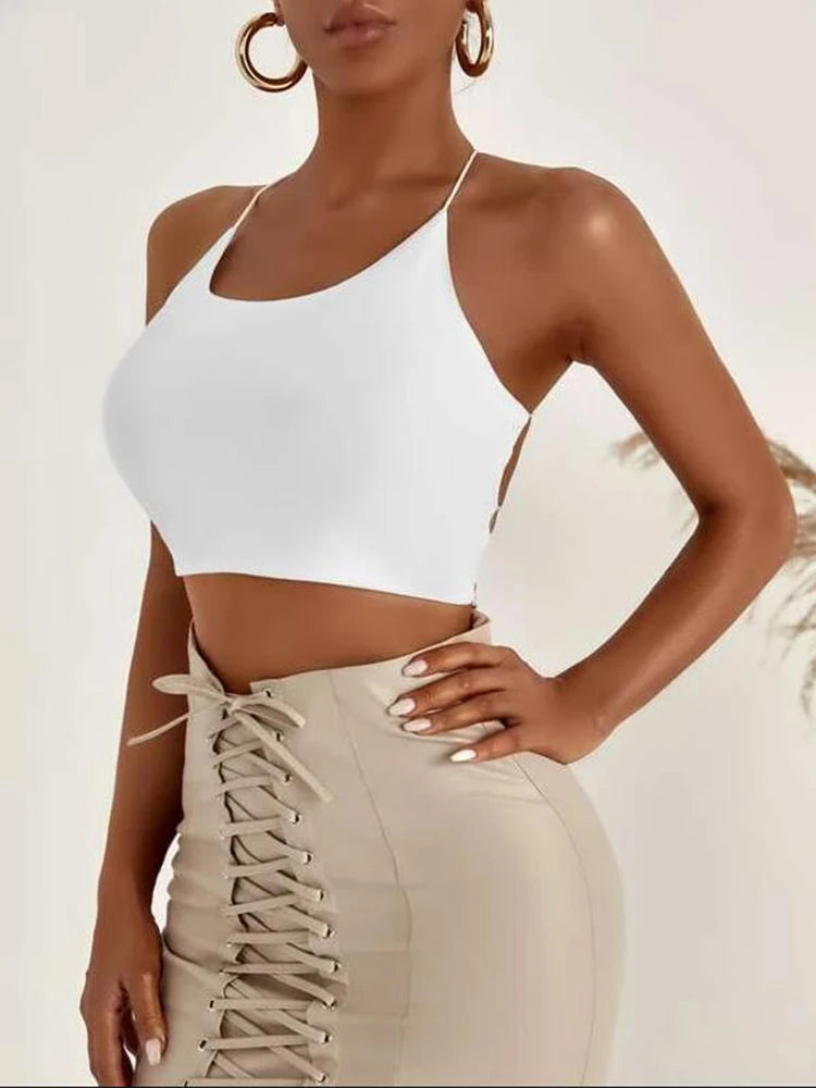 Summer New SXY Backless Lace Up Crop Cami Top For Women
