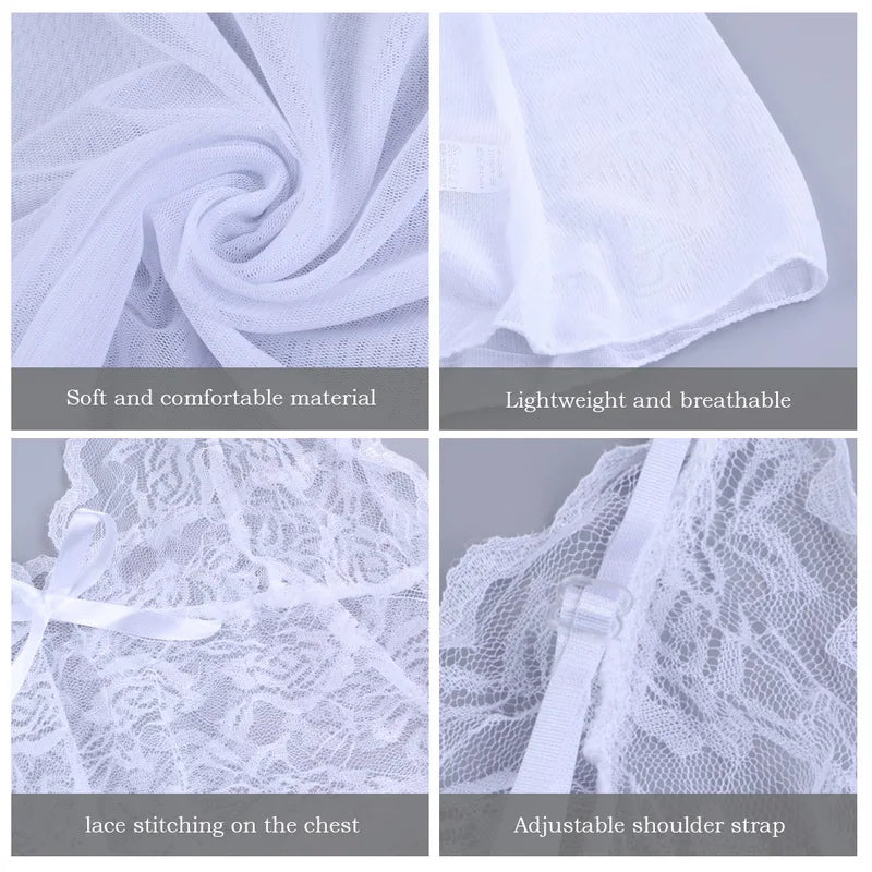 Sexy Sleepwear Women's Nightgowns Dress Through Lace Sexy Lingerie Night Dress Women Underwear Party Nightie 3XL