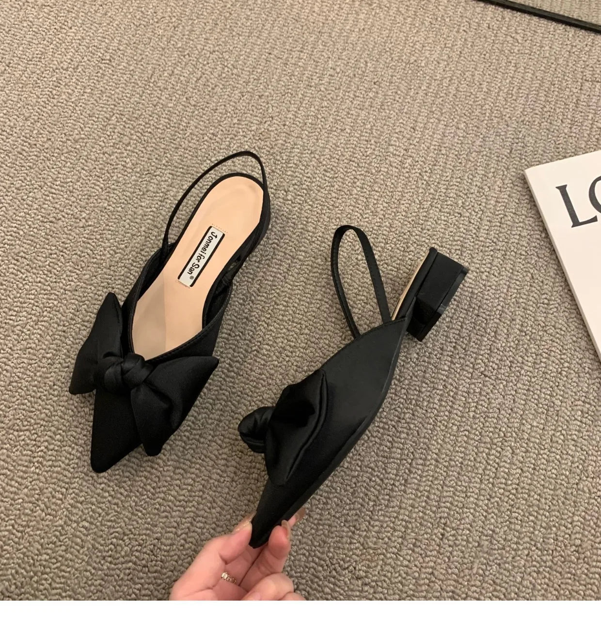 Bow Sandals Women 2022 Summer Pointed Low Heel Sandals Women Fashion Baotou Thin Strap Sandals High Heels Sandalias De Mujer